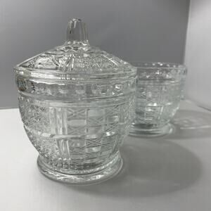 Pair of Vintage Pressed Glass Jam‎ Jars or Candy Dishes
